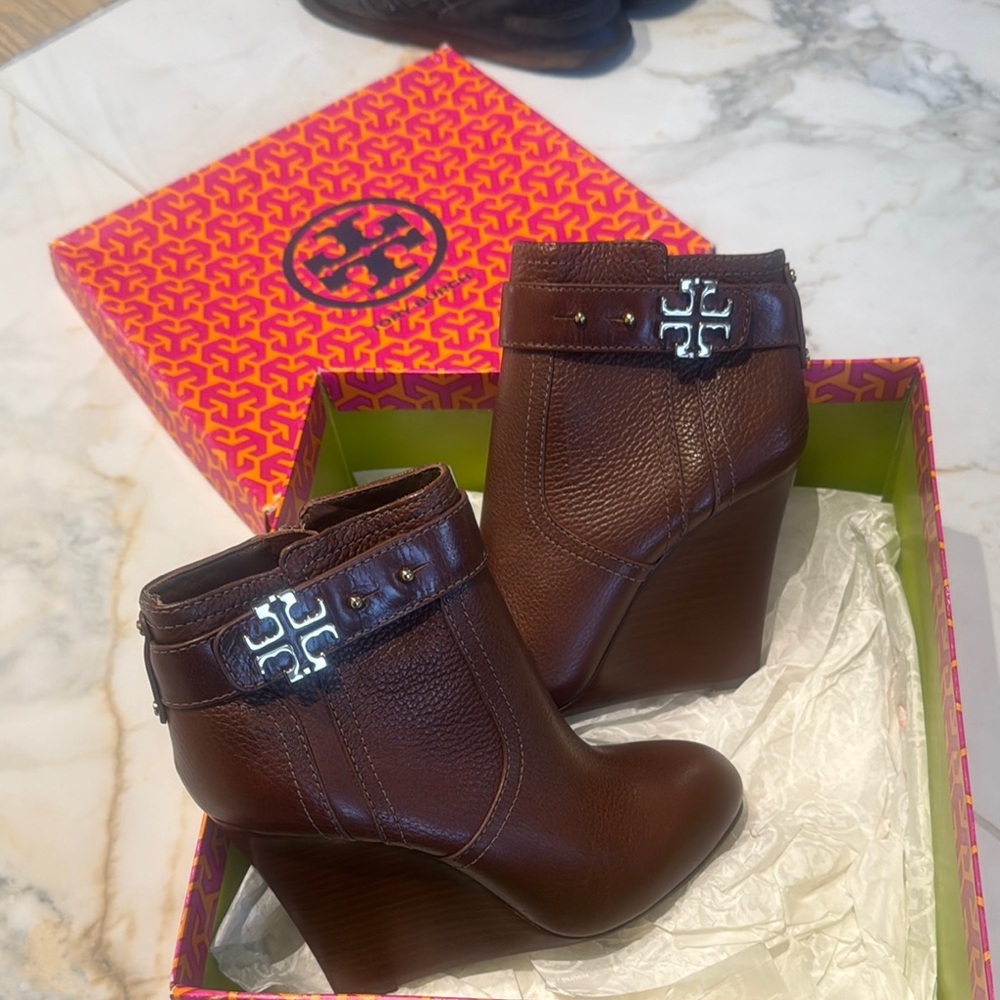 Tory Burch Chocolate Brown Wedge Boots